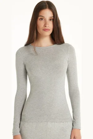 Tezenis Maglia Manica Lunga Girocollo in Cotone Elasticizzato Donna