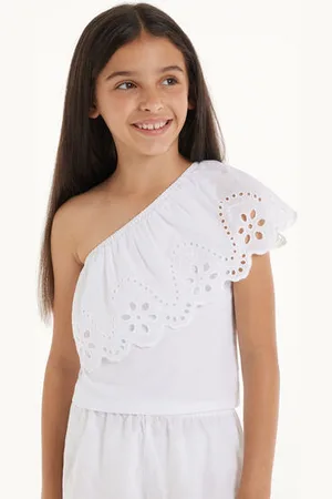 Tezenis Top Monospalla in Cotone con Balza Sangallo Bambina