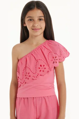 Tezenis Top Monospalla in Cotone con Balza Sangallo Bambina