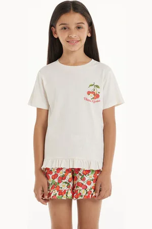 Tezenis Pigiama Corto in Cotone Mezza Manica Stampa Ciliegie Bimba Bambina