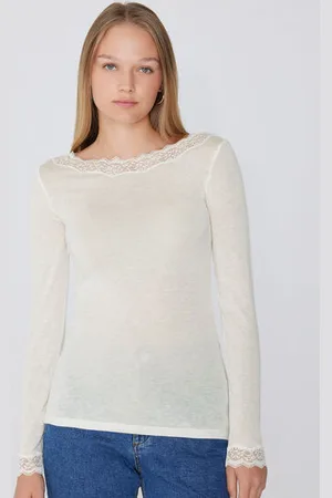 Tezenis Maglia Maniche Lunghe Barchetta Pizzo/Lana Merino Donna