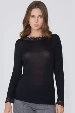 Tezenis Maglia Maniche Lunghe Barchetta Pizzo/Lana Merino Donna