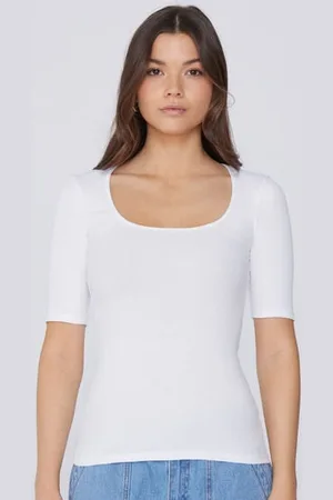 Tezenis Maglia Mezze Maniche Scollo Quadrato Cotone Costine Donna