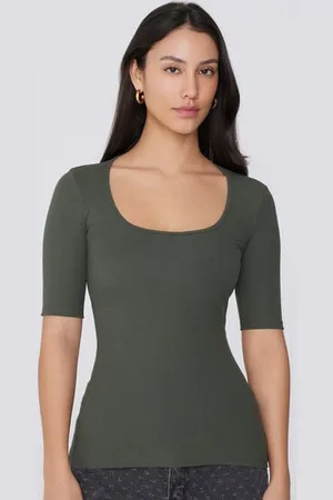 Tezenis Maglia Mezze Maniche Scollo Quadrato Cotone Costine Donna