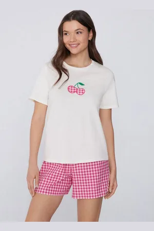 Tezenis Pigiama Corto Cotone con Ciliegia Vichy Donna