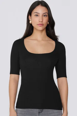 Tezenis Maglia Mezze Maniche Scollo Quadrato Cotone Costine Donna