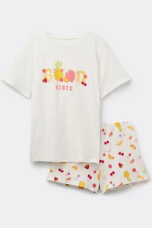 Tezenis Pigiama Corto Cotone Bimba con Stampa "Good Vibes" Bambina