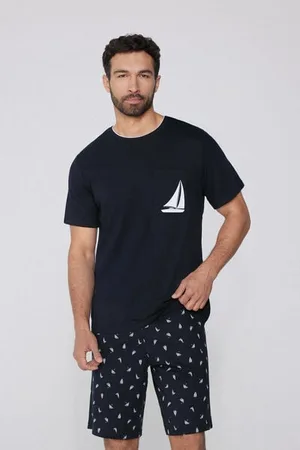 Tezenis Pigiama Corto in Cotone con Stampa Barchette Uomo