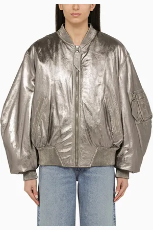 The Attico Bomber Anya argento in pelle
