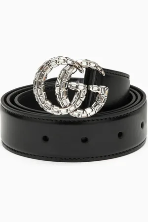 Gucci Cintura nera con fibbia Doppia GG con cristalli