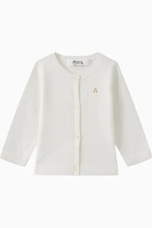 BONPOINT Cardigan bianco in cotone con logo