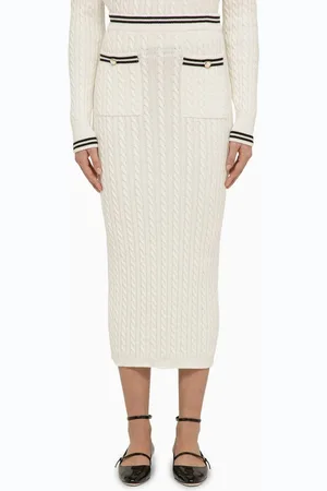 Alessandra Rich Gonna midi a trecce bianca in cotone