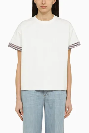 Bottega Veneta T-shirt girocollo bianca in cotone con ricamo