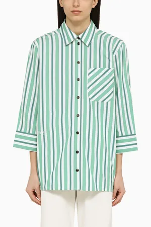 Ganni Camicia oversize a righe verdi in cotone organico
