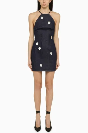 DAVID KOMA Mini abito blu in denim con specchietti
