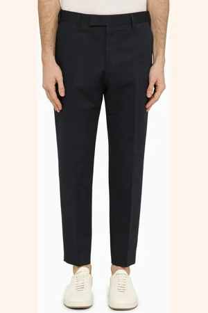 PT Torino Pantalone slim blu navy in cotone e lino