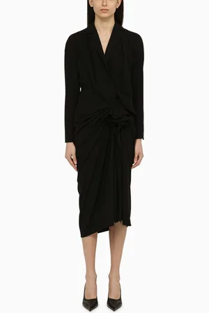 DRIES VAN NOTEN Abito nero in misto lana con drappeggio