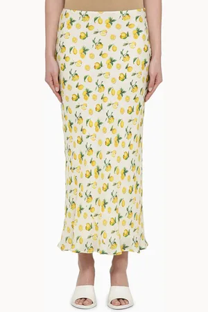 Sportmax Gonna lunga vaniglia con stampa limoni in seta