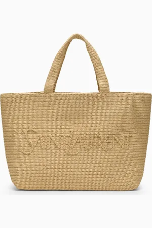 Saint Laurent Tote Bag in raffia con logo