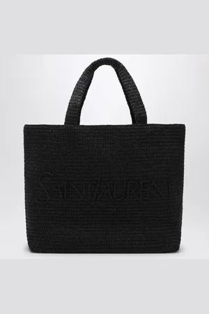 Saint Laurent Tote Bag in raffia nera con logo