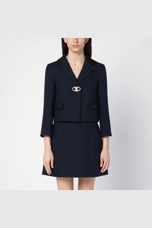 VALENTINO Giacca monopetto crop navy in lana