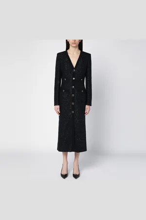 Alessandra Rich Abito midi nero in tweed di paillette con bottoni