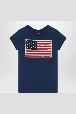 Ralph Lauren T-shirt girocollo blu navy in cotone con patch bandiera