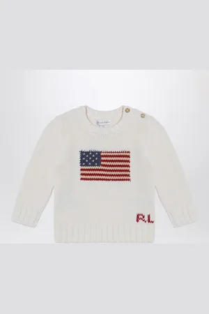 Ralph Lauren Maglia bianca in cotone con intarsio bandiera