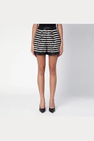 Balmain Short a righe nero/bianco con paillettes