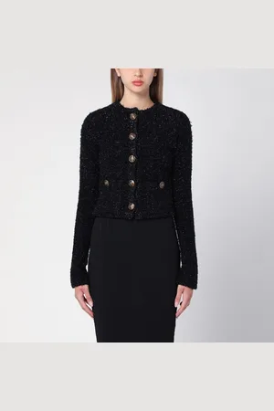 Balenciaga Cardigan cropped nero in tweed di misto cotone