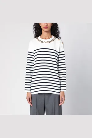 VALENTINO Maglia a righe avorio/blu navy con ricamo