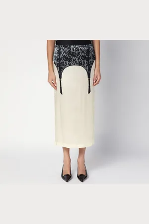 Moschino Gonna midi avorio con stampa in pizzo illusion