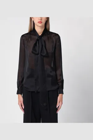 Saint Laurent Camicia nera in seta con fiocco al collo