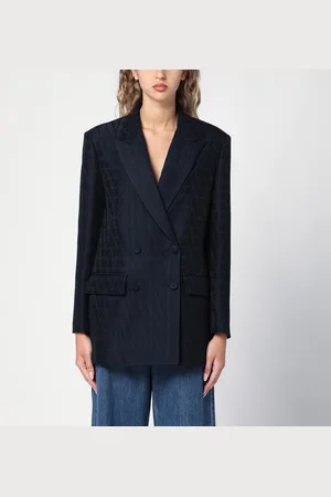 VALENTINO Giacca doppiopetto blu navy Toile Iconographe