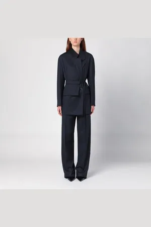 Bottega Veneta Giacca nera/blu mélange a righe in lana