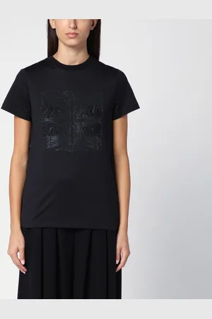 Max Mara T-shirt nera in cotone con ricamo logo