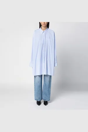 Maison Margiela Camicia azzurra a righe in popeline di cotone