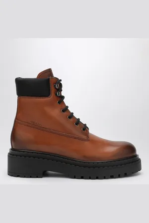 Prada Stivaletti color cognac in pelle e Re-Nylon