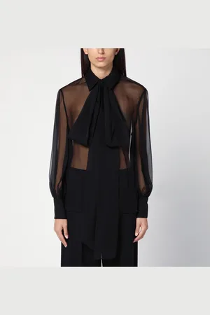 VALENTINO Camicia nera semitrasparente in chiffon di seta
