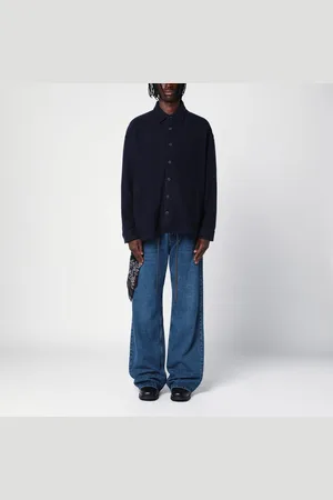 DESTIN Overshirt in lana navy con stampa grafica