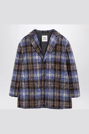 DOUUOD Cappotto a quadri grigio/blu in misto lana