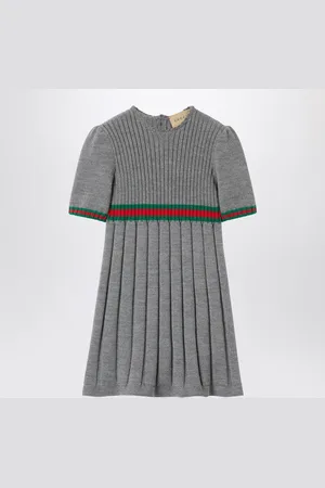 Gucci Abito grigio in lana con dettaglio nastro Web