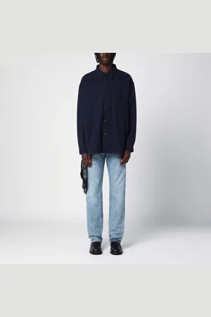 DESTIN Overshirt in lana e cashmere blu scura