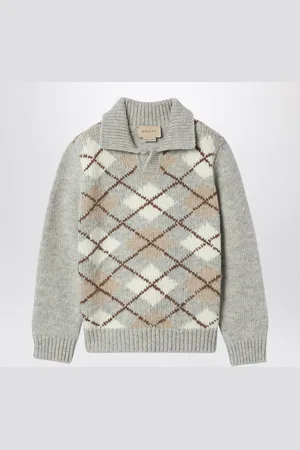 Gucci Polo con intarsio a rombi grigio/