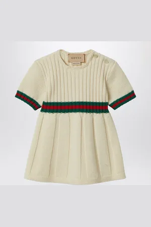Gucci Abito bianco in lana con dettaglio nastro Web