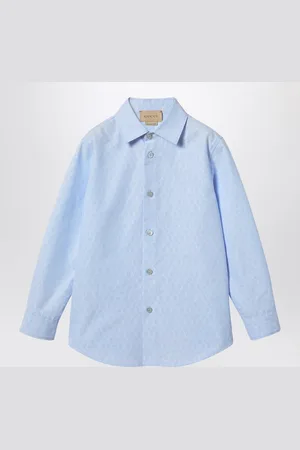Gucci Camicia azzurra in cotone con motivo logo