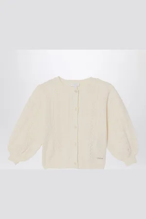 Chloé Cardigan ricamato avorio in cotone e lana
