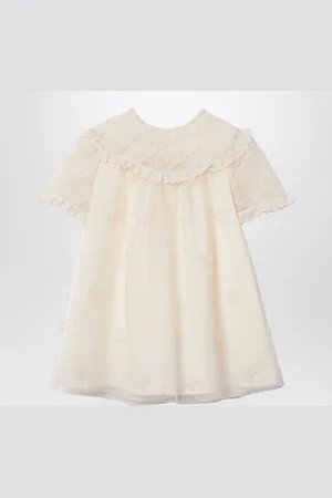 Gucci Abito avorio in tulle di nylon con ricamo floreale