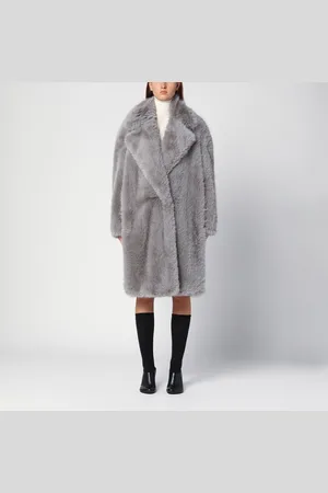 Sportmax Cappotto grigio chiaro in eco pelliccia
