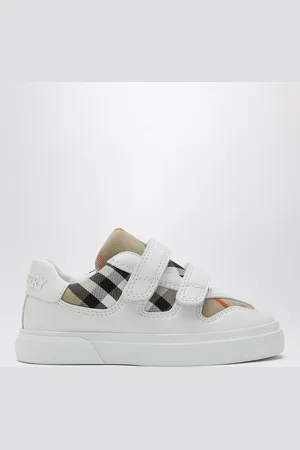 Burberry Sneaker bianca in pelle e cotone motivo Check